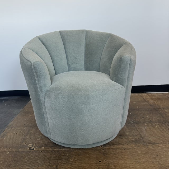 Contemporary Swivel Barrel Chair in Pale Blue Performance Velvet For Sale In Cleveland - Image 6 of 7