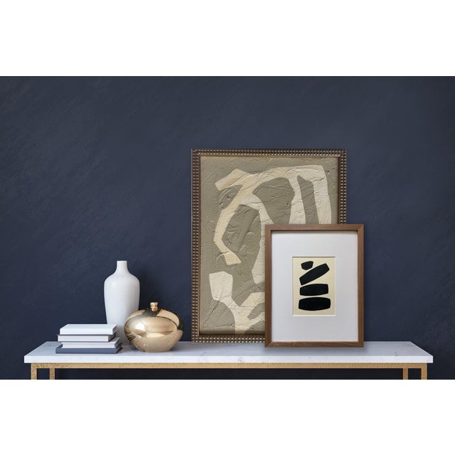 Abstract minimalist acrylic painting on French hand crafted cotton paper. Framed in a solid walnut wood frame. All works...