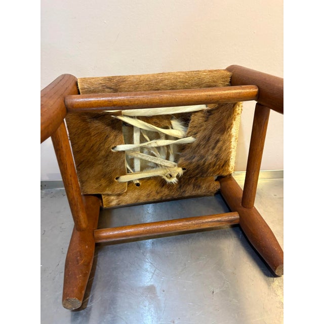 Midcentury Cowhide Footstool For Sale - Image 4 of 6