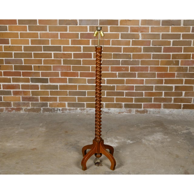 English Turn of the Century Oak Barley Twist Floor Lamp with Quadripod Base For Sale - Image 9 of 9