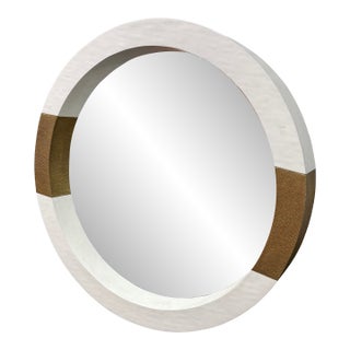 Mr Brown London Asti Large Round Mirror Ivory Gold Faux Shagreen For Sale