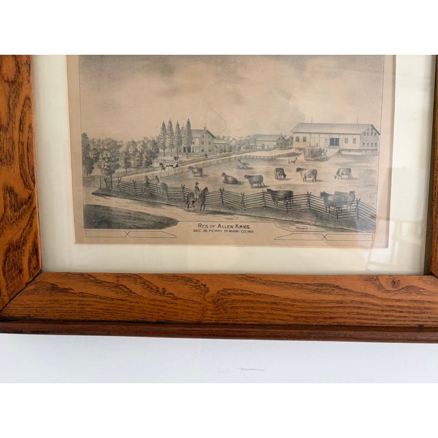 Wood Antique “Residence of Allen Krieg” Farm Print – Solid Wood Framed Americana Scene For Sale - Image 7 of 13