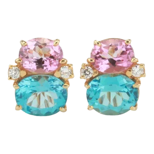 Christina Addison Medium 18kt Yellow Gold Gum Drop™ Earrings With Pink Topaz and Blue Topaz and Diamonds - a Pair