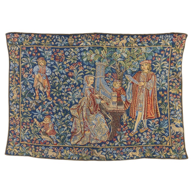 French Tapestry of the Lady with an Organ from Tapisseries Du Lion, 1970s For Sale