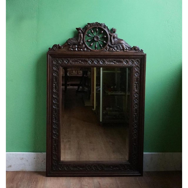 Breton Wall Mirror in Carved Oak, France, 1900s For Sale - Image 6 of 15