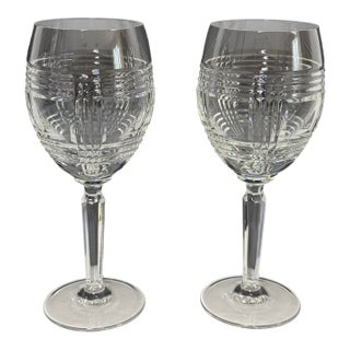 Late 20th Century Ralph Lauren Glen Plaid Crystal 8.75” Water Wine Goblets - Set of 2 For Sale