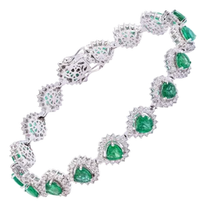 7.42 Cts Zambian Emerald Heart Shape Tennis Bracelet with Diamonds 14k Gold