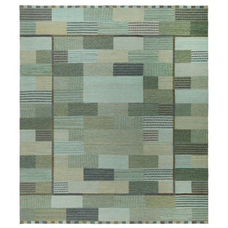 "Forest" Modern Scandinavian Sage Flatweave Oversized Rug by Doris Leslie Blau For Sale