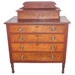 Early 19th Century Red Painted and Bird's-Eye Maple Chest of Drawers From Maine