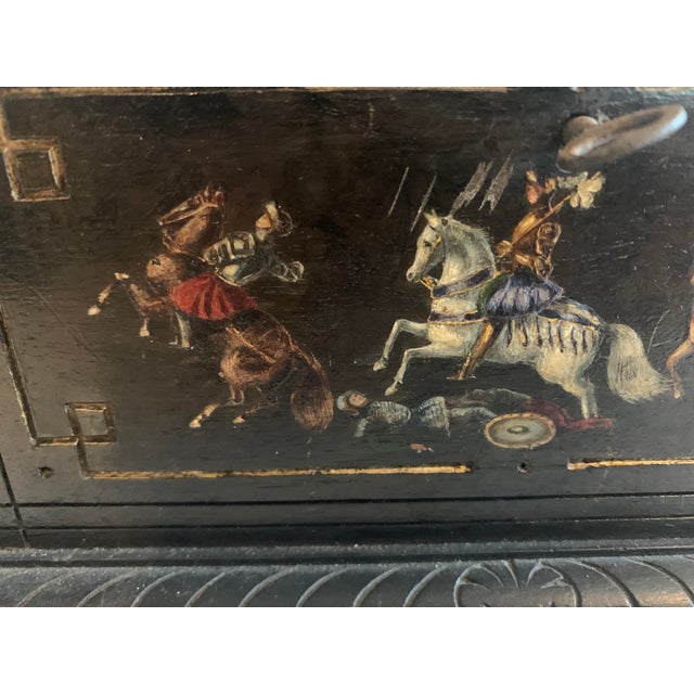 19th Century Carved Black Wood Jewelry Box with Polychrome Decoration For Sale - Image 10 of 13
