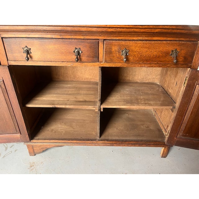 Wood 1800's Hand Carved Oak Hutch With Beveled Oval Mirror For Sale - Image 7 of 8
