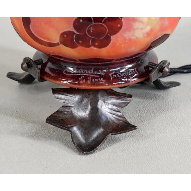 Burnt Orange French Art Deco Night Lamp by Schneider Le Verre Francais - Cameo Glass 1925 France For Sale - Image 8 of 15