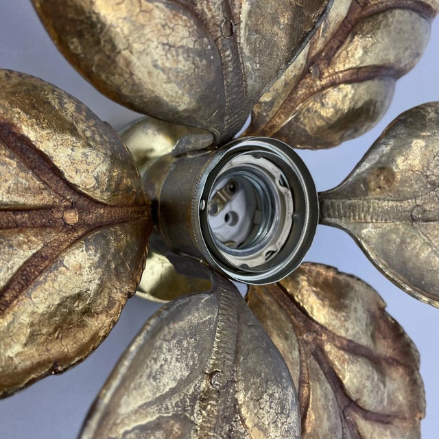 Brutalist Beligan Brass Metal Wall Ceiling Light by Willy Daro Belgium, 1970s For Sale - Image 6 of 14