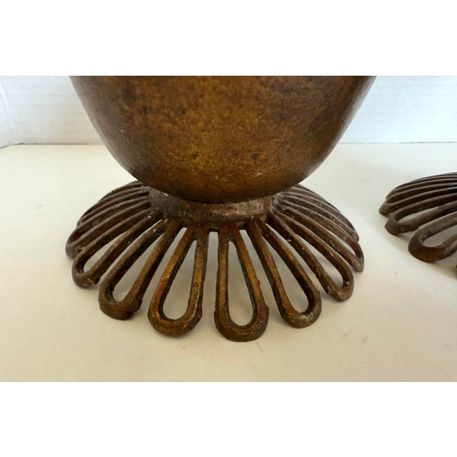 Bronze Vintage Lotus Blossom Cast Iron Candle Holders Made in Japan For Sale - Image 8 of 9