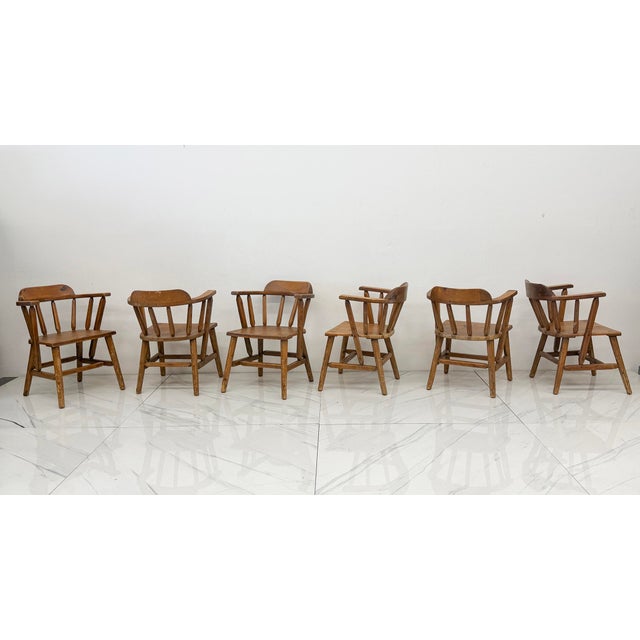 1940s Habitant, Bay City Mi, Knotty Pine Captain’s Chairs, Set of 6 For Sale - Image 9 of 14