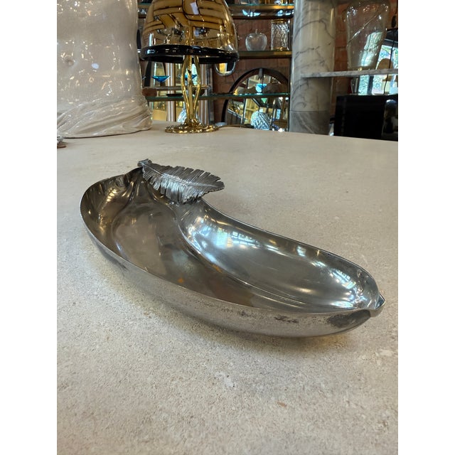 Italian Italian Silvered Metal Banana Leaf Dish, 1970s For Sale - Image 3 of 7