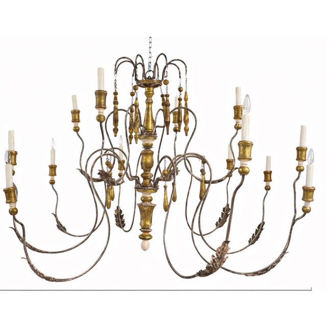 Monumental Swedish Gustavian 12-Light Iron & Parcel GiltWood Chandelier, Rewired For Sale - Image 9 of 12