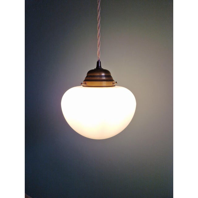 Art Deco Pendant Light in White Opaline Glass, 1930s For Sale - Image 4 of 13