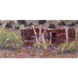 Adobe Ruin - New Mexico by Stephen Day | Oil Painting of a weathered adobe structure in a desert landscape For Sale