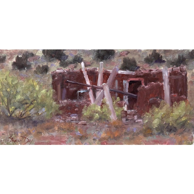 Adobe Ruin - New Mexico by Stephen Day | Oil Painting of a weathered adobe structure in a desert landscape For Sale