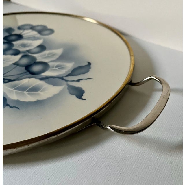 Bauhaus Art Nouveau Style Porcelain Tray - Blue and White -Fruit and Branches, Made in Germany 1940's For Sale - Image 3 of 9