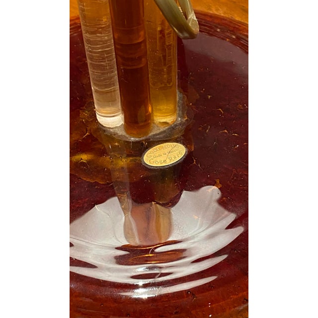 Red Venetian Amber-Colored Blown Murano Glass Table Lamp with White Silk Shade, 1950s For Sale - Image 8 of 10