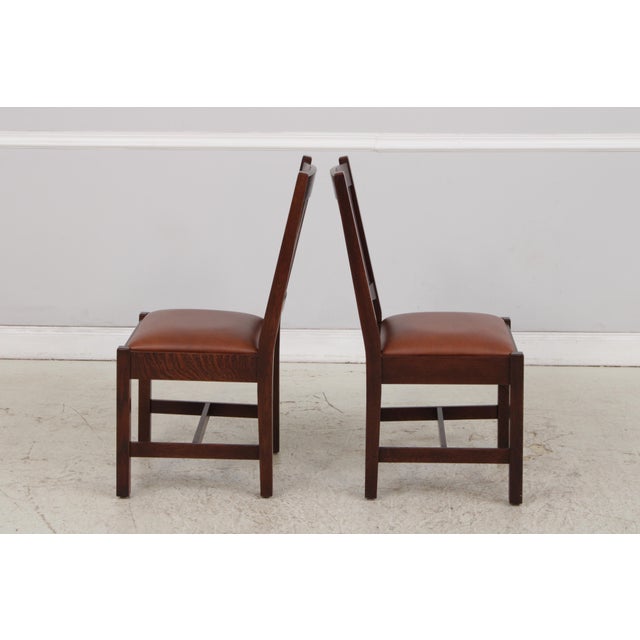 Age: C.2023 Details: High Quality Construction Arts & Crafts Style Stretcher Base Frame Quality Brown Leather Seats...
