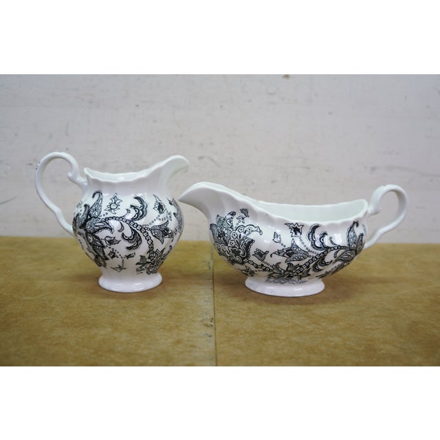 Late 20th Century Johnson Bros Paisley Dinnerware Set Service for 12 Black Transferware Iron - 95 pcs For Sale - Image 6 of 15