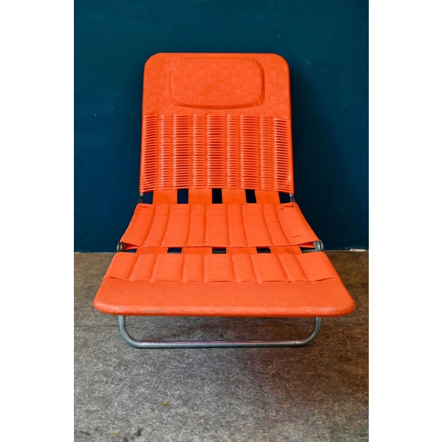 Folding Deck Chair in Aluminum and Orange PVC by Kurz, 1960s For Sale - Image 6 of 18