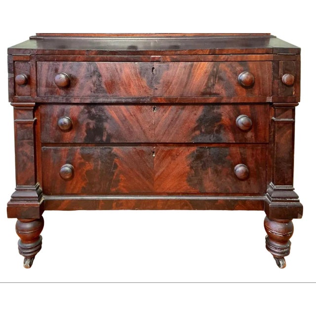 Brown Antique American Federal Style Flame Mahogany Secretary-Bookcase Early 1800 For Sale - Image 8 of 17