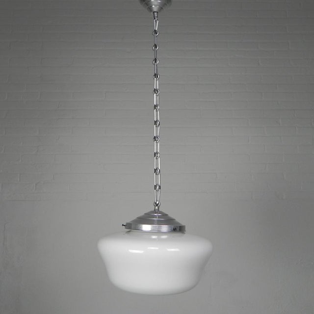 1930s Art Deco Hanging Lamp on Aluminum Chain, 1930s For Sale - Image 5 of 14