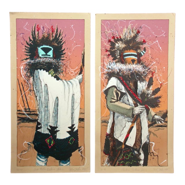 Larry Fodor "Crow Mother and Ahulani Kachina St 2" Set of 2 Limited Edition Lithographs For Sale