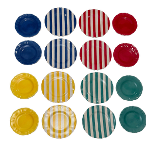 Vintage Coastal Cabana Stripe Melamine Dinnerware Set Styled After Vietri, Set of 8