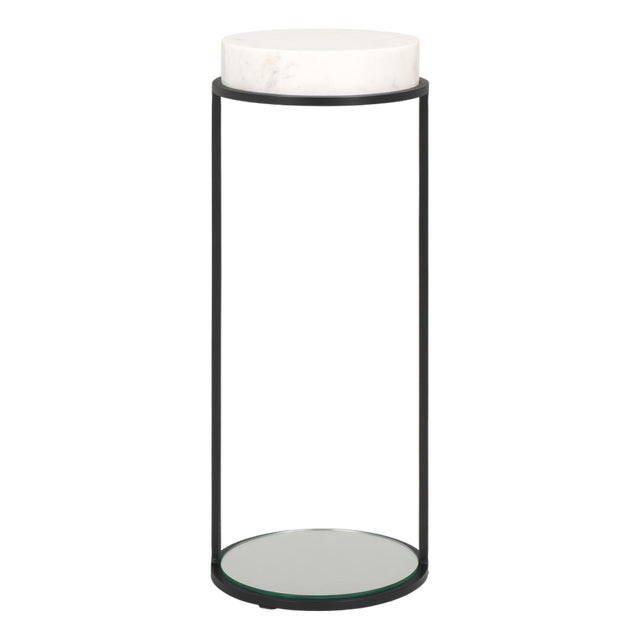 Jennibelle Round Marble Drink Table in Black with White Marble Top For Sale