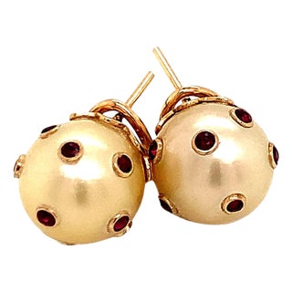 South Sea Pearl Ruby Earrings 14k Gold 0.27ctw Certified For Sale