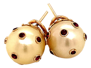 South Sea Pearl Ruby Earrings 14k Gold 0.27ctw Certified