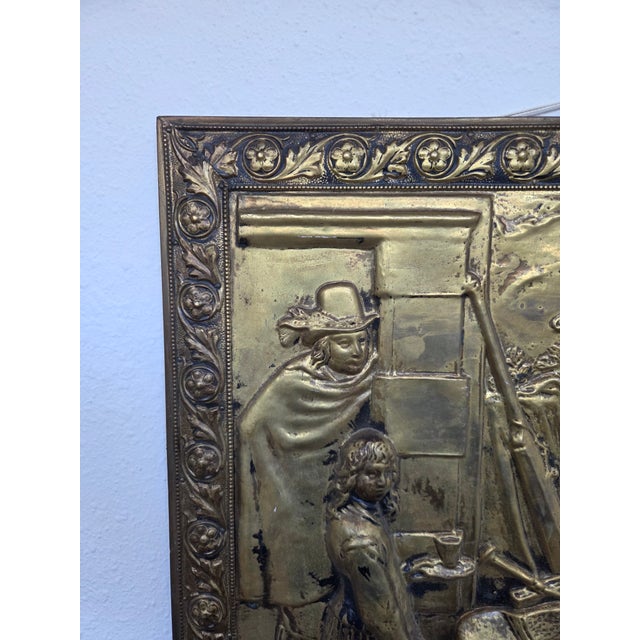 Baroque Antique Hammered Brass Dutch Golden Era Motif Wall Plaque For Sale - Image 3 of 10