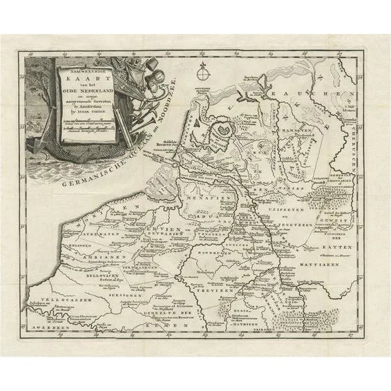 Antique Map of the Ancient Netherlands and Belgium, 1750 For Sale