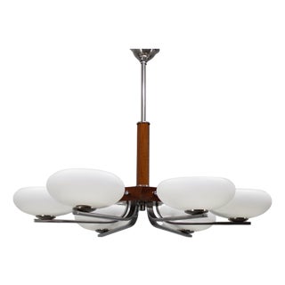 Art Deco Chrome and Glass Chandelier, Czechoslovakia, 1940s For Sale