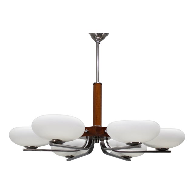 Art Deco Chrome and Glass Chandelier, Czechoslovakia, 1940s For Sale