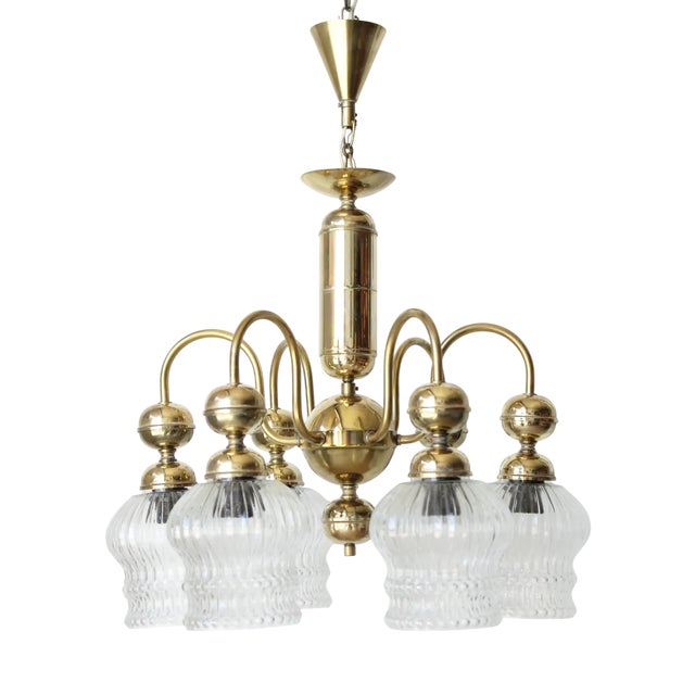 Brass Chandelier from Kamenicky Senov, Czechoslovakia, 1970s For Sale