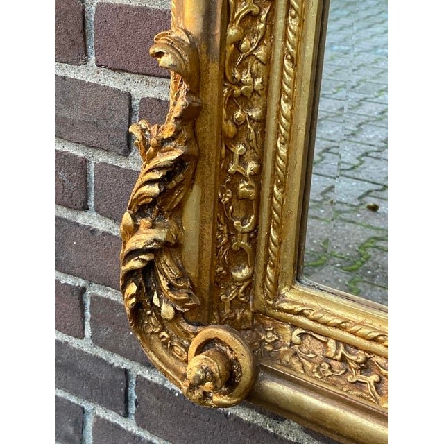 Late 20c French Artisan Louis XVI Gold Beech Floor Mirror For Sale - Image 4 of 14