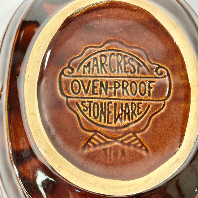 Ceramic 1950s Vintage Brutalist Boho Chic Mar-Crest Oval Brown Stoneware Divided Serving Bowl. For Sale - Image 7 of 7
