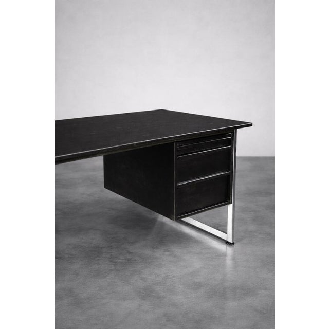 Vintage Danish Black Oak Desk with Chrome Base, 1970s For Sale - Image 9 of 18