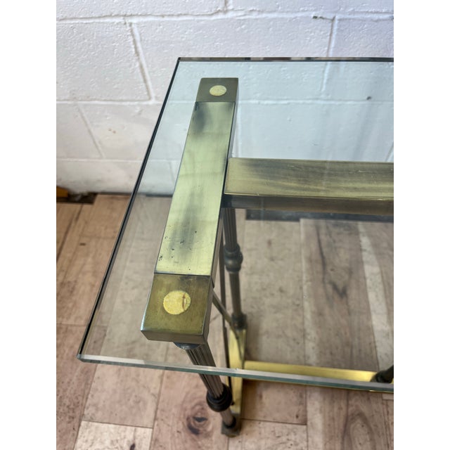 Vintage Hollywood Regency Brass and Glass Console Table With Bronze Supports For Sale - Image 10 of 10