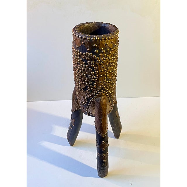 Large Vintage African Wooden Mortar and Pestle with Brass Rivets, 1970s, Set of 2 For Sale - Image 6 of 10