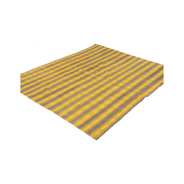 Mid-Century Modern Yellow & Gray Vintage Kilim Rug - 6`7" X 7`1" For Sale - Image 3 of 6