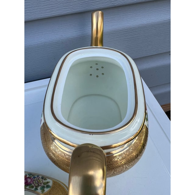 1900 Gold & Floral Cauldon for Tiffany Tea Set - Set of 3 For Sale - Image 9 of 10