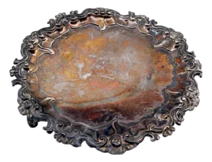 Silver Tray with Engravings, Shells, Floral Motifs and Raised Feet