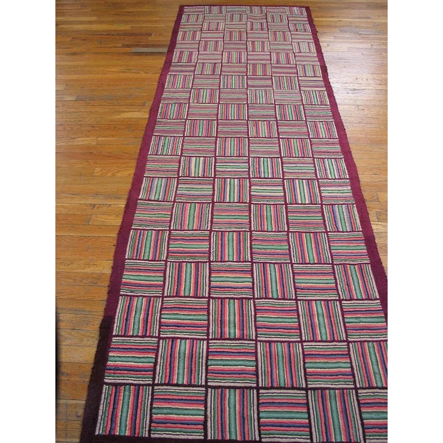 Antique American hooked rug, size: 3'2" x 10'4". Antique American Hooked Rug American 1937, Country of Origin: American...
